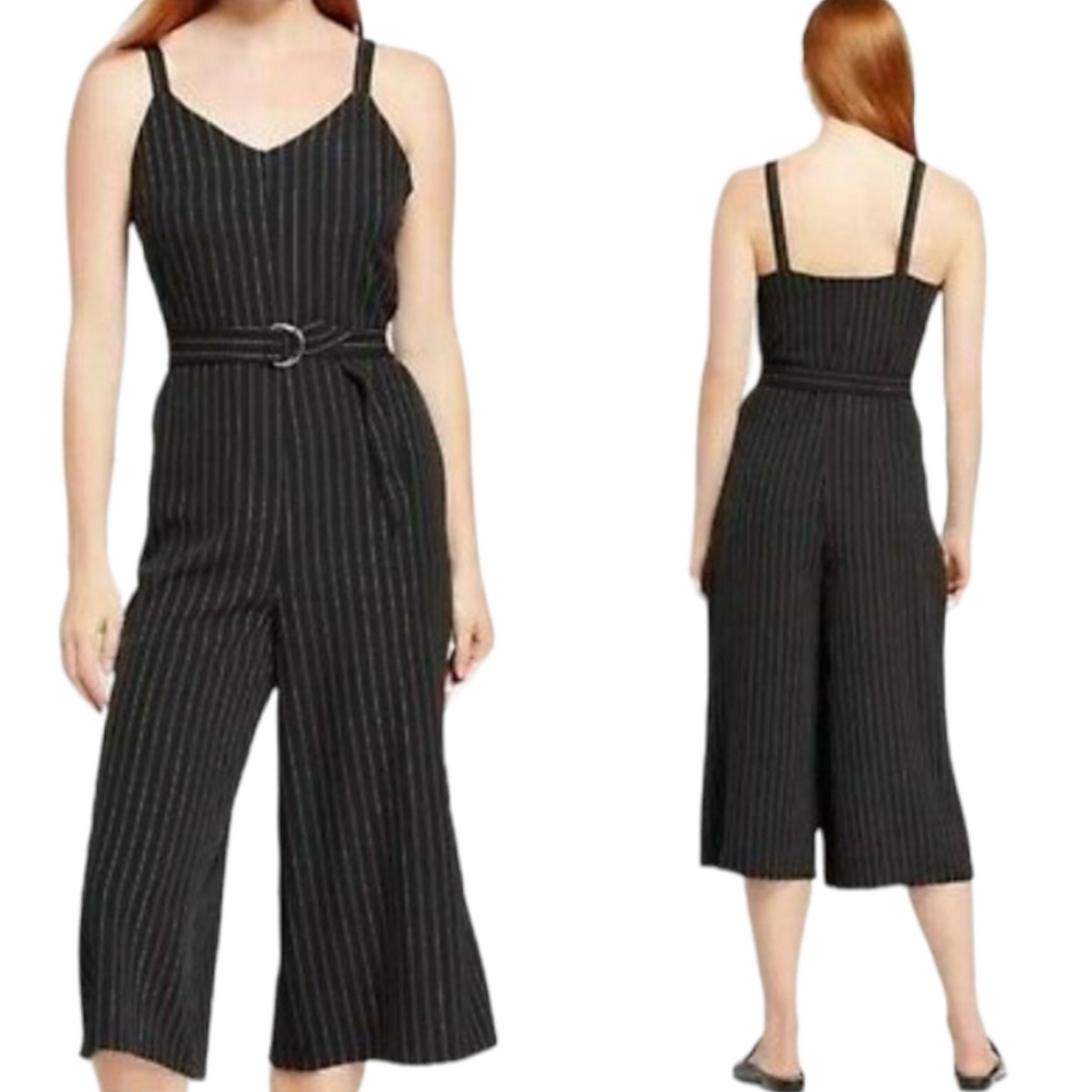 MOSSIMO Black White Pinstripe Sleeveless Cropped Jumpsuit XXL